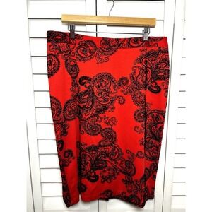 Ashley Stewart Velvet Paisley Stretch Pencil Skirt Women's Size 14 Red & Black